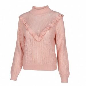 ELOQUII Pink Open Knit Mock Neck Ruffle Sweater Plus Size 18/20